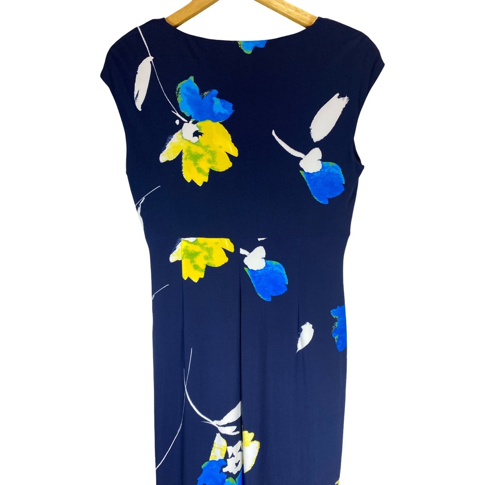 Lauren Ralph Lauren Floral Ruched Sheath‎ Dress Navy Classic Wrap Work Size 10 - Picture 11 of 11